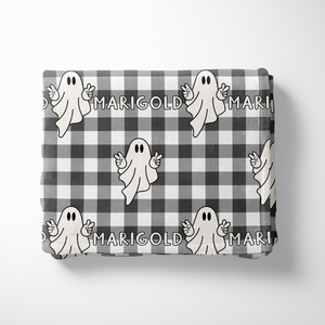 Buffalo Plaid Ghost Halloween Name Blanket, Custom Name Blanket, Halloween Personalized Gift, Cute Halloween Gift