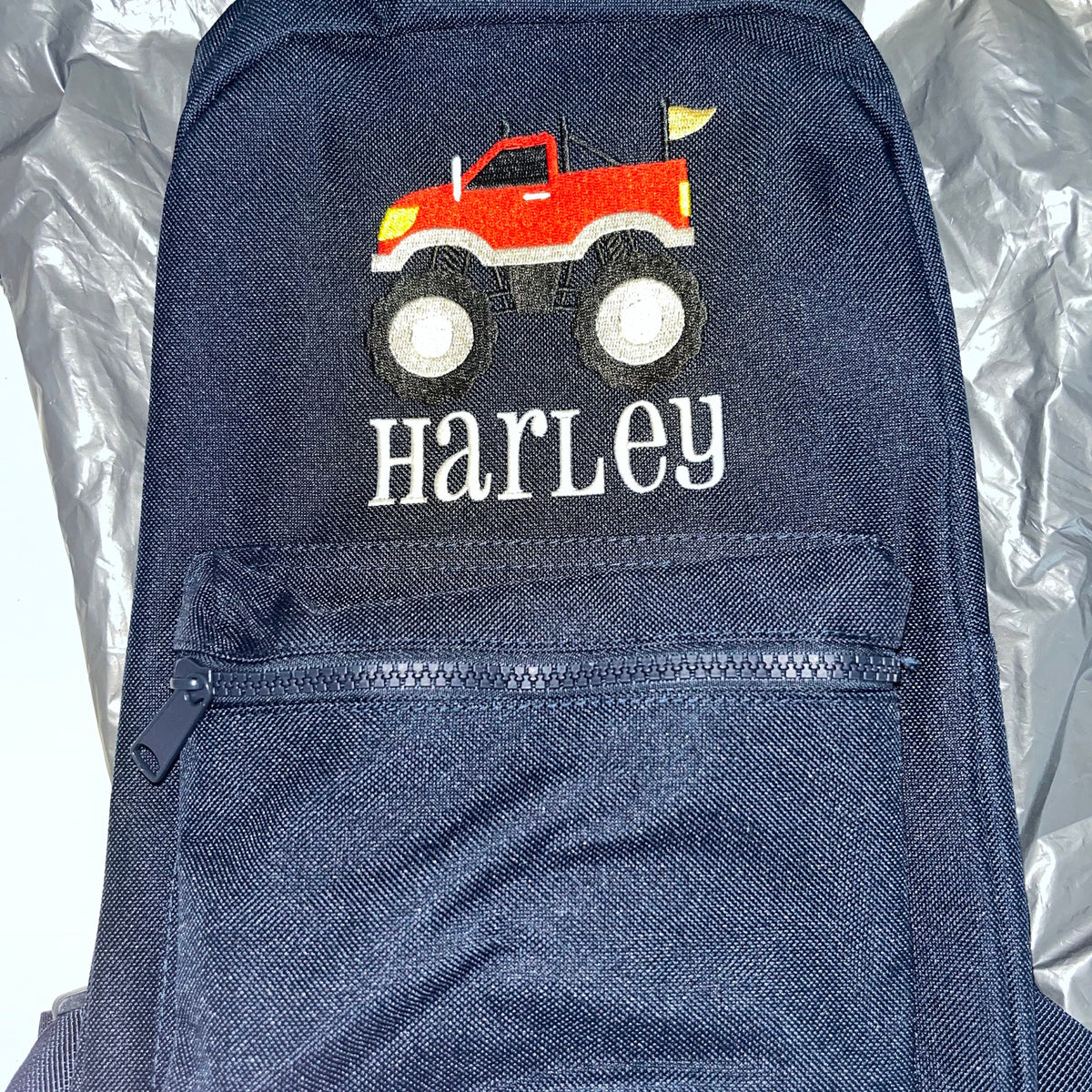 Monster Truck Backpack, Personalized Embroidered Bag for Boys, Back to School, Nursery Bag