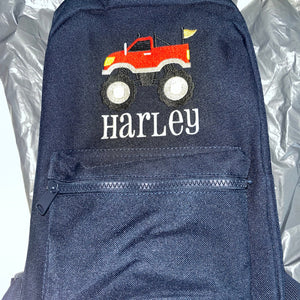 Monster Truck Backpack, Personalized Embroidered Bag for Boys, Back to School, Nursery Bag