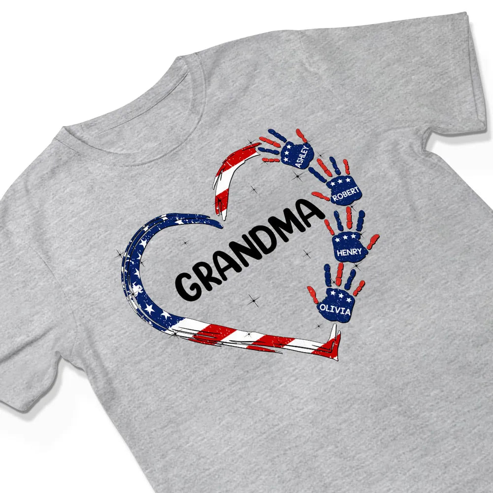 Grandma Mom Heart Handprints - Personalized Apparel - 4th Of July Independence Day