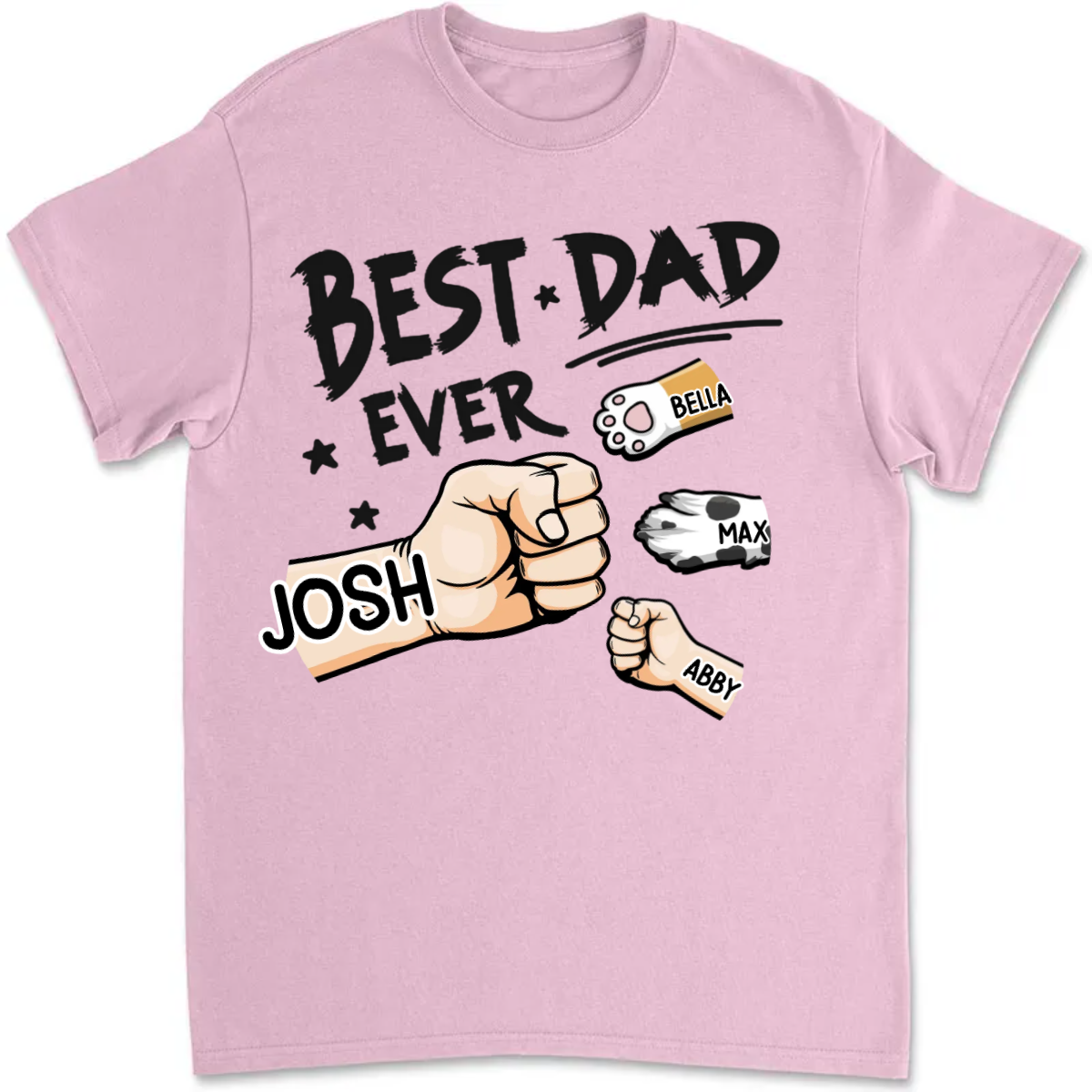 Best Dad Ever Fist Bump With Kids & Pets Hands - Personalized Apparel - Gift For Dad, Papa, Father's Day Gift