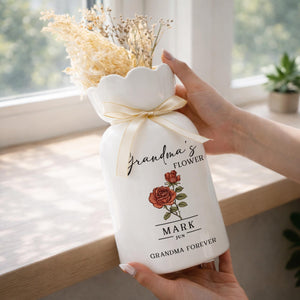 Personalized Mom Birth Flower Vase, Mother's Day Gift for Mom, Custom Flower Vase with Name and Month Flower, Mom Birthday Gift