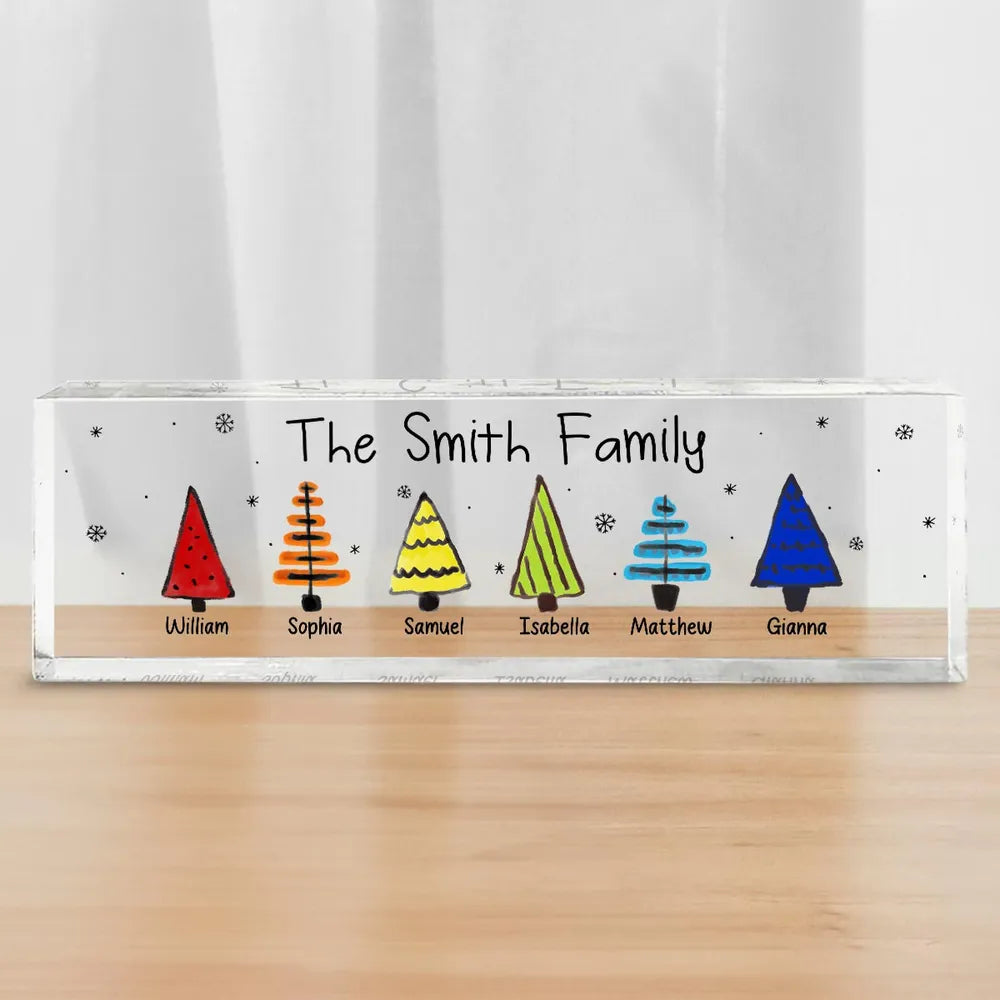 Colorful Christmas Tree Family Acrylic Desk Name Plate, Christmas Decoration Gift For Family, Friends