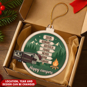 Camping Woodland Adventure - Personalized Wooden Ornament - Christmas Gift For Travel Lovers