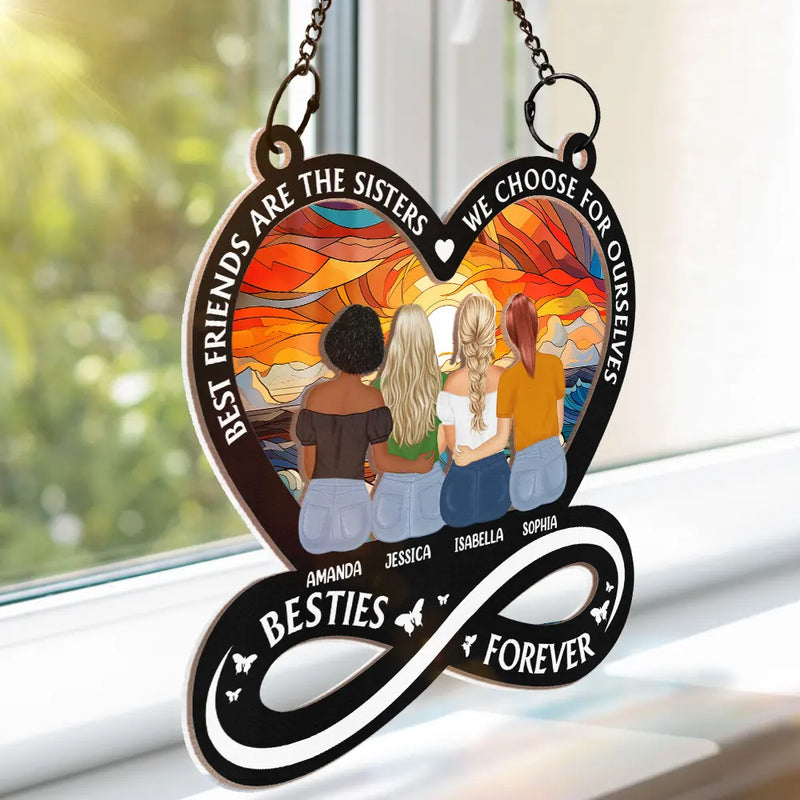 Not Sisters By Blood But Sisters By Heart - Personalized Suncatcher Ornament - Gift For Bestie, Soul Sisters, BFF