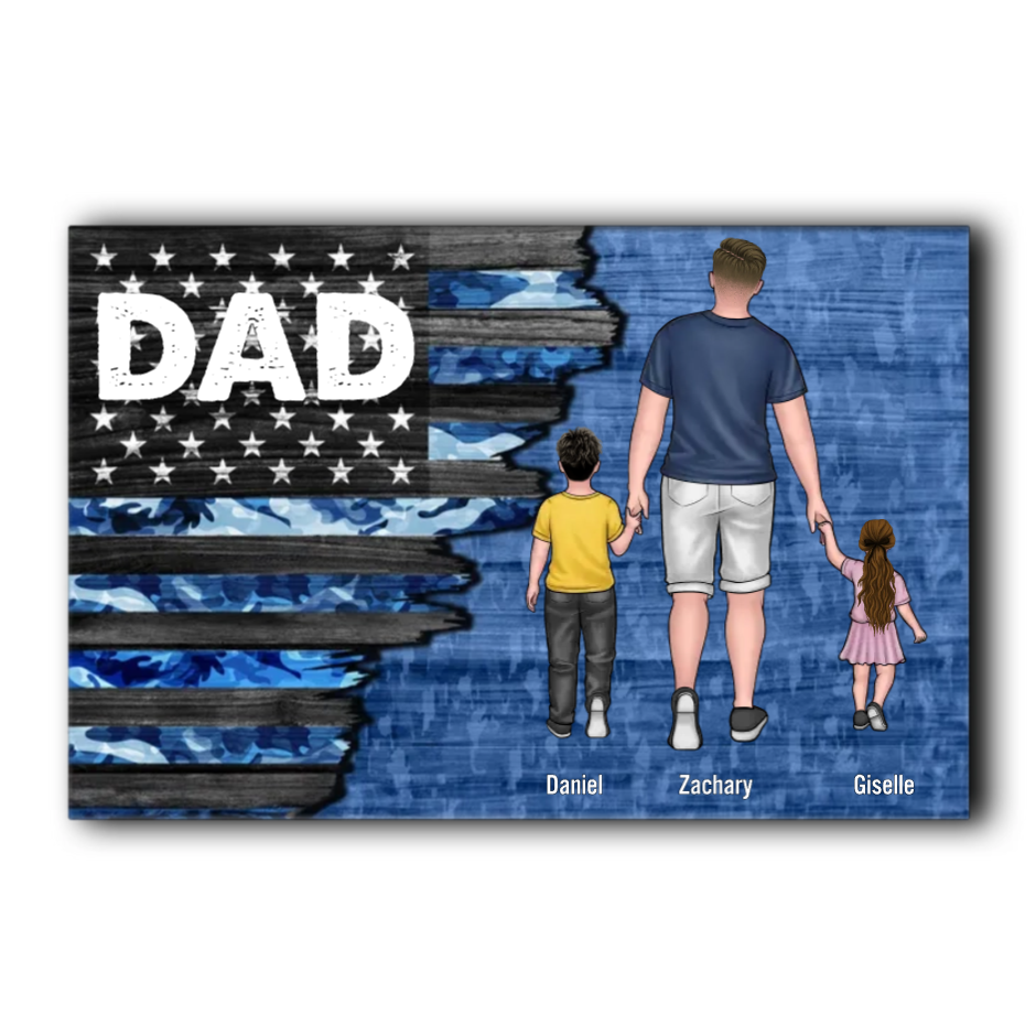 Daddy Walking With Kids - Personalized Canvas - Gift For Daddy, Papa, Father's Day Gift