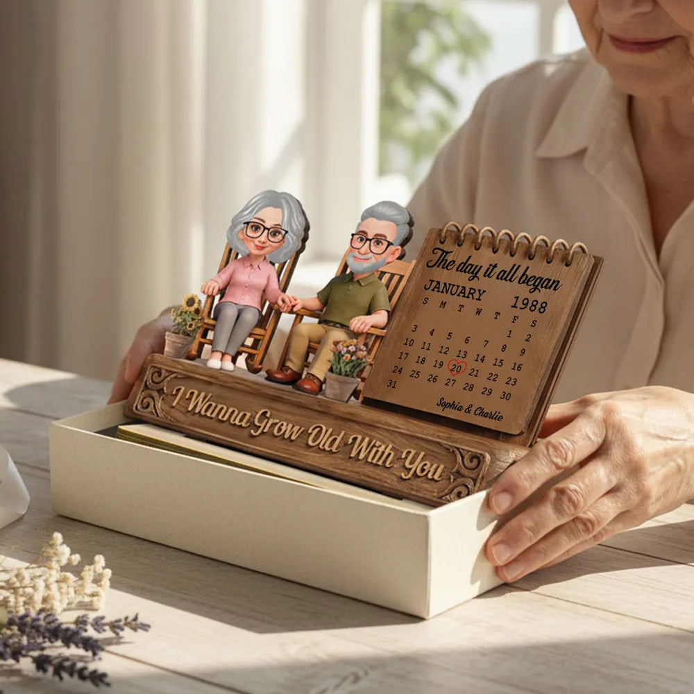 I Wanna Grow Old With You 3D Effect Couple - Personalized Wooden Plaque - Anniversary, Valentine's Day Gift For Couple