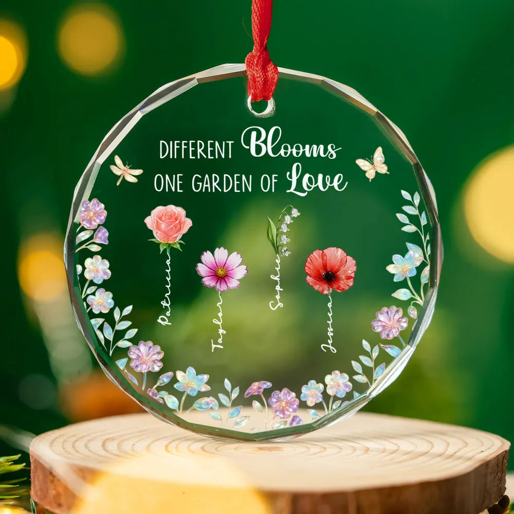 Different Blooms One Garden Of Love - Personalized Crystal Ornament - Christmas Gift For Sisters