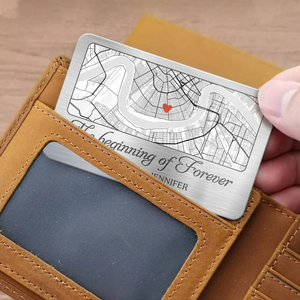 The Beginning Of Forever Location Map - Personalized Wallet Insert Card - Gift For Couple, Anniversary Gift, Valentine's Day Gift