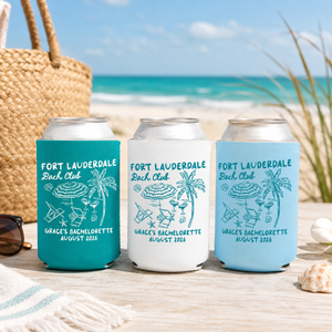 Fort Lauderdale Bachelorette Can Coolers, Coastal Personalized Can Sleeves, Custom Beach Coastal Bachelorette Party Favors