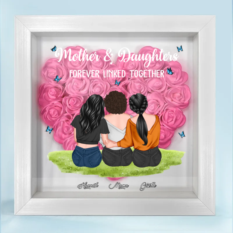Mother & Daughter Forever Linked Together Butterflies - Personalized Flower Frame Box - Gift For Mom, Mother's Day, Birthday Gift