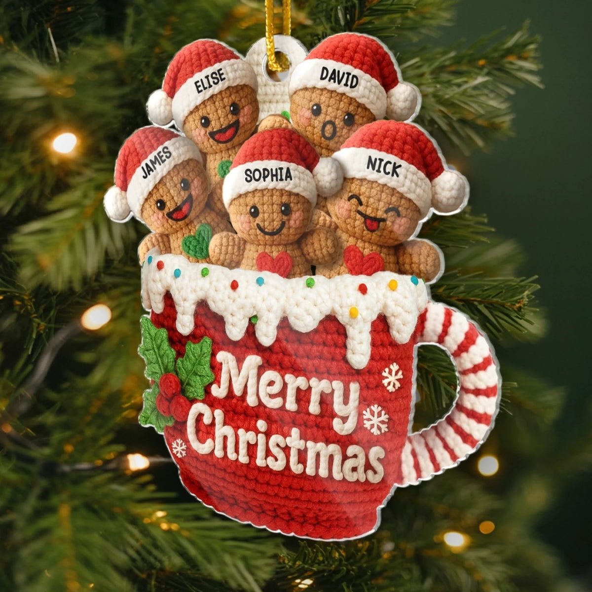 Custom Crochet Gingerbread - Personalized Acrylic Ornament - Christmas Gift For Family