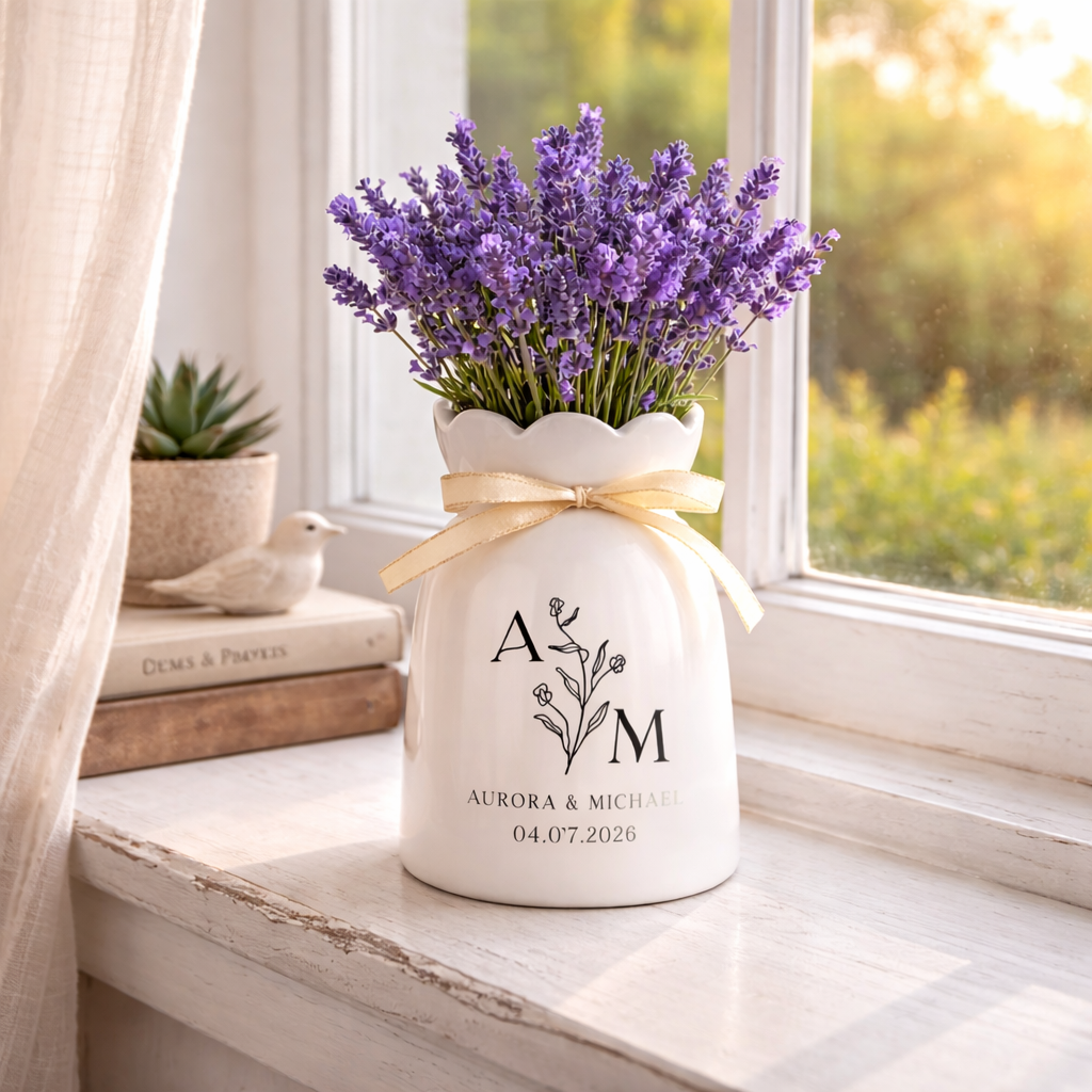 Personalized Engagement Gift, Custom Couple Name Vase, Newly Engaged Gift, Wedding Flower Vase, Engagement Date Gift for Couple