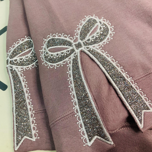 Embroidered Lace Side Bow Applique Sweatshirt Design, Classic Lace Bow, Embroidered Bow Sweatshirt, Glitter Side Bow Sweatshirt