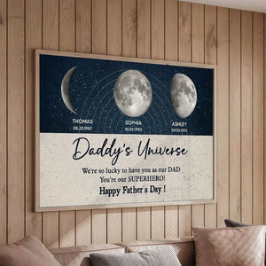 Daddy's Universe Moon Phases - Personalized Canvas - Gift For Dad, Father's Day, Birthday Gift