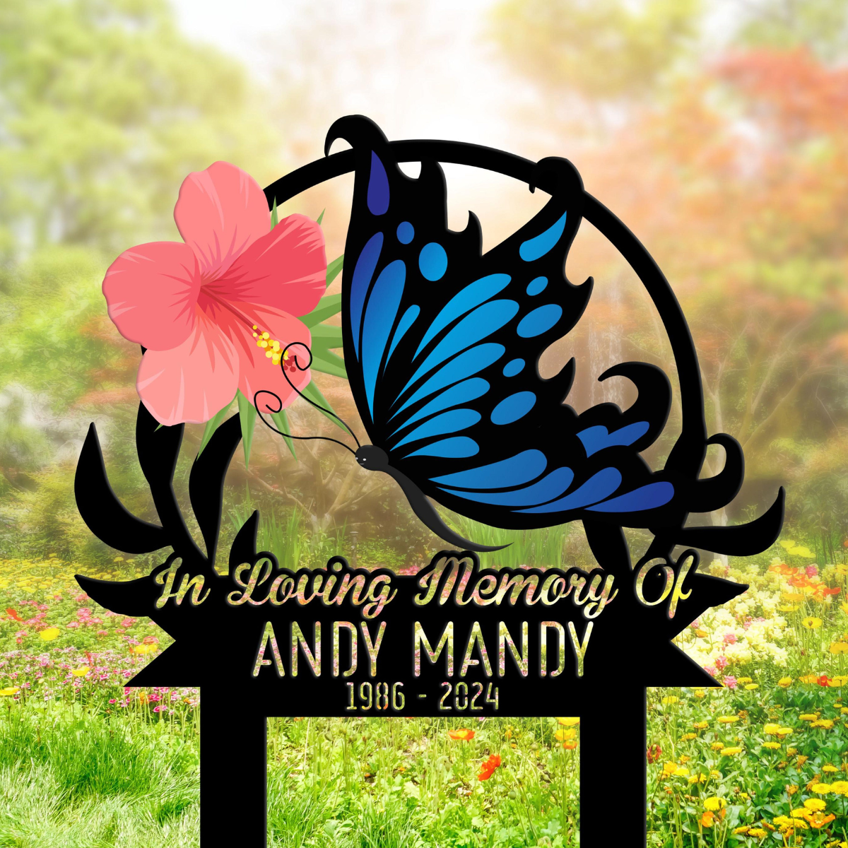 Personalized Flower Butterfly Memorial Plaque, Butterfly Metal Stake, Sympathy Sign, Grave Marker, Remembrance Stake, Garden Decor, Mom Loss