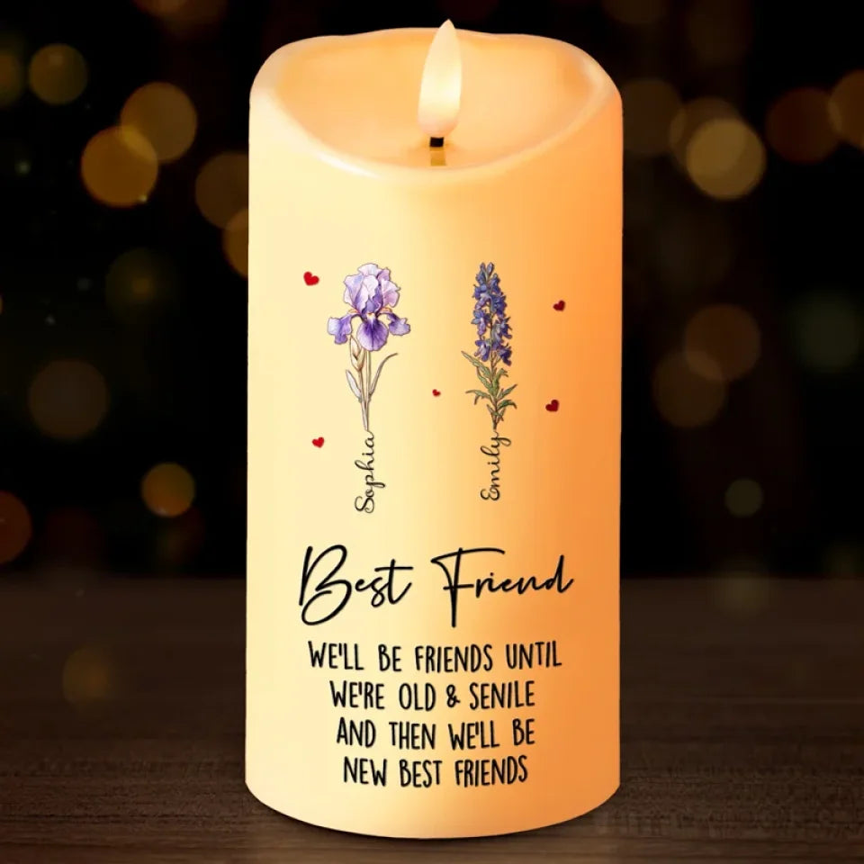 Best Friends Birth Month Flowers - Personalized LED Flameless Candle - Gift For Bestie, Sisters, Soulmates