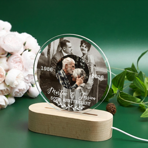 50th Anniversary Photo Night Light, Golden/Silver Keepsake Gift, Anniversary Gift For Couple