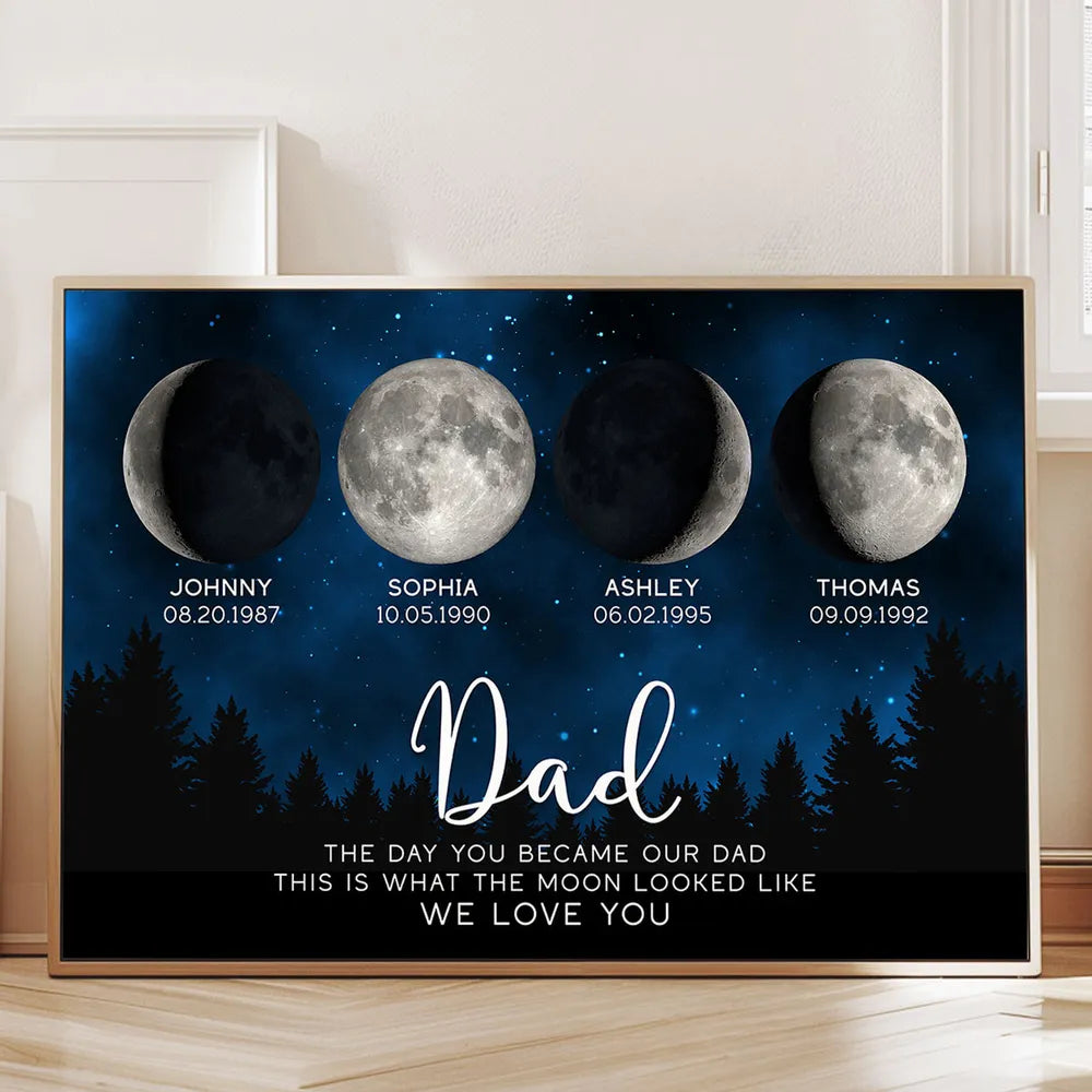 This Is What The Moon Looked Like The Day You Became Dad Grandpa Custom Birth Moon Phase - Personalized Canvas - Gift For Dad, Grandpa, Father's Day, Birthday Gift