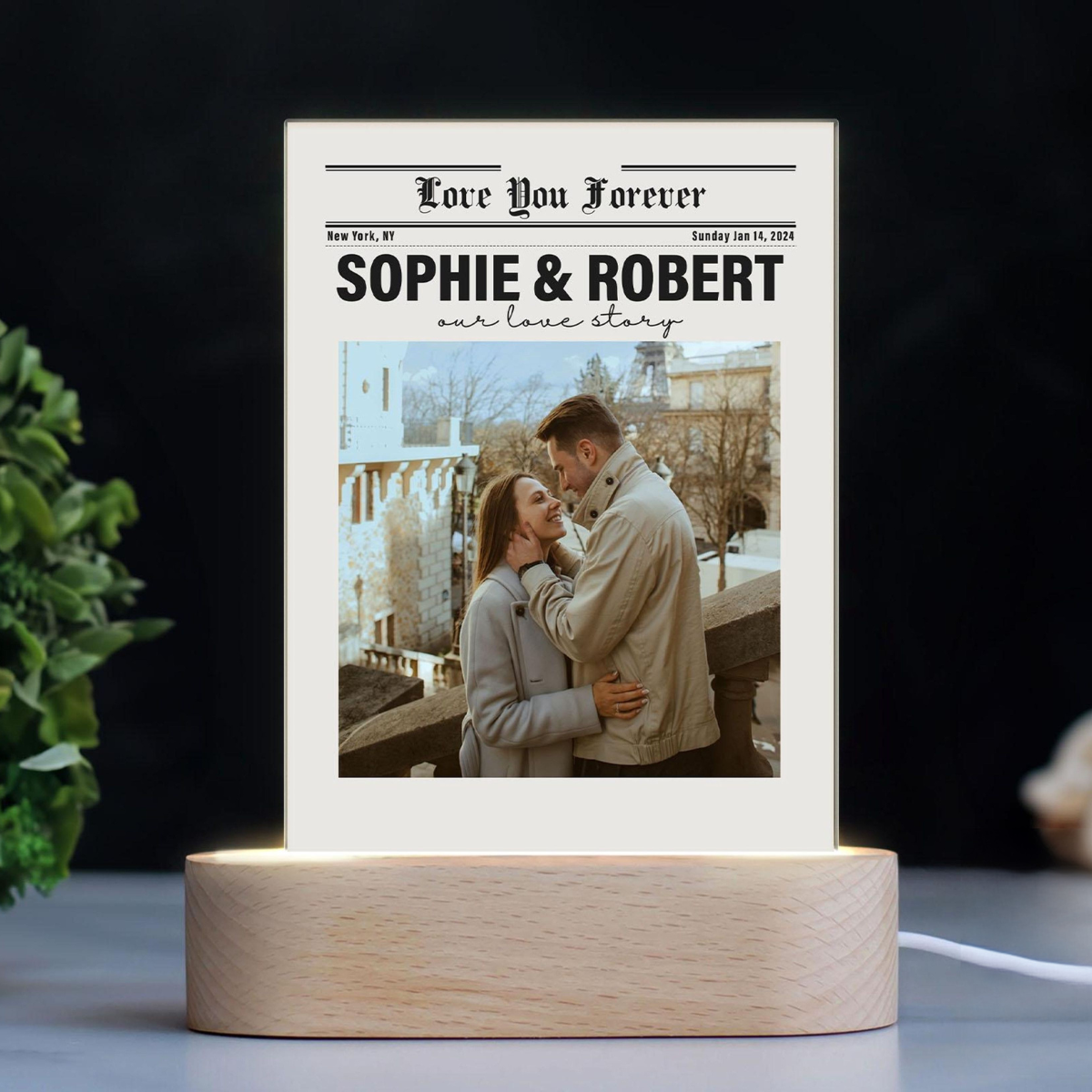 Personalized Couple Newspaper Acrylic Plaque, Valentines Day Gift, Custom Photo Collage Night Light, Gifts For Him, Her, Anniversary Gifts