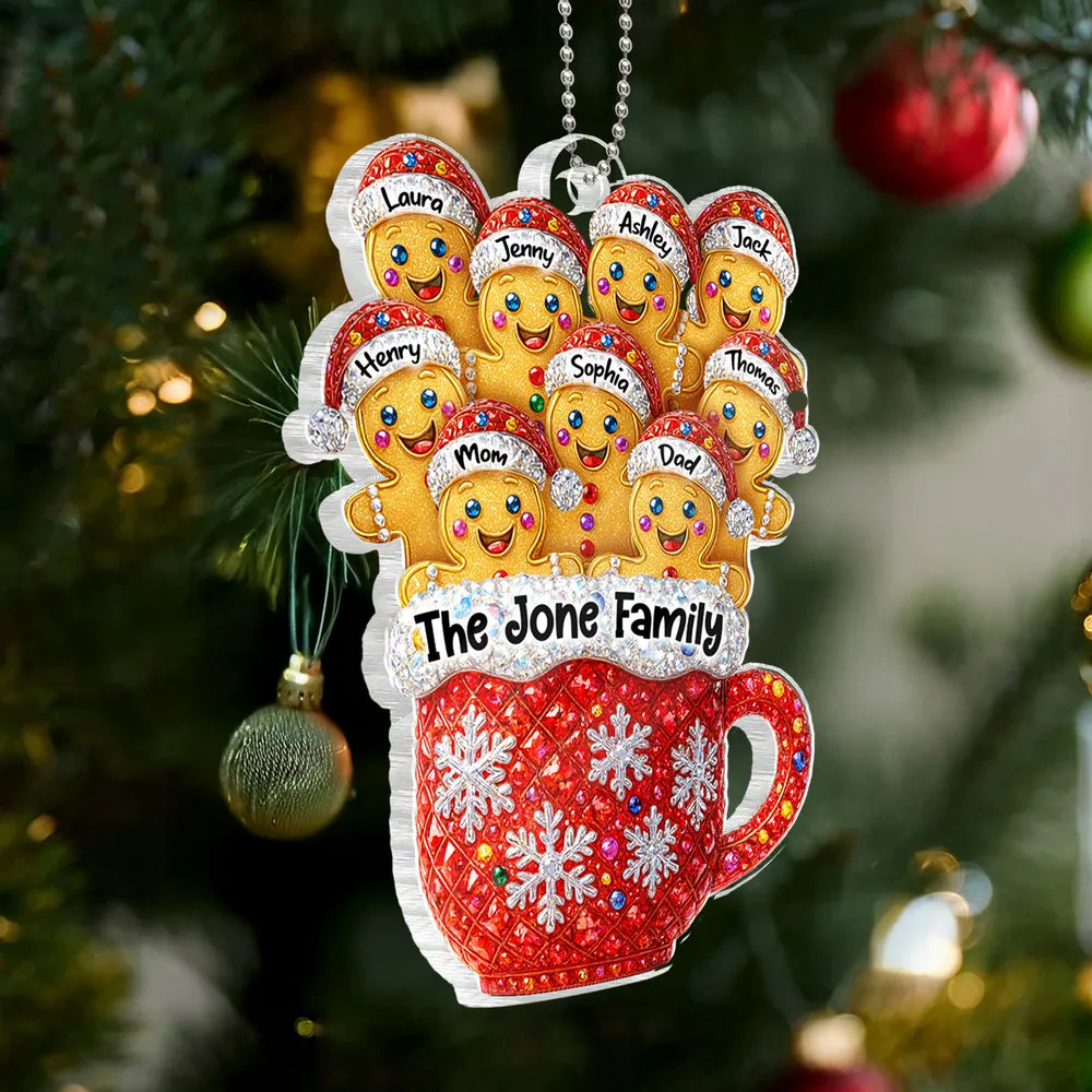 Gingerbread Family 3D Crystal Effect - Personalized Acrylic Ornament - Heartfelt Christmas Gift for Loved Ones