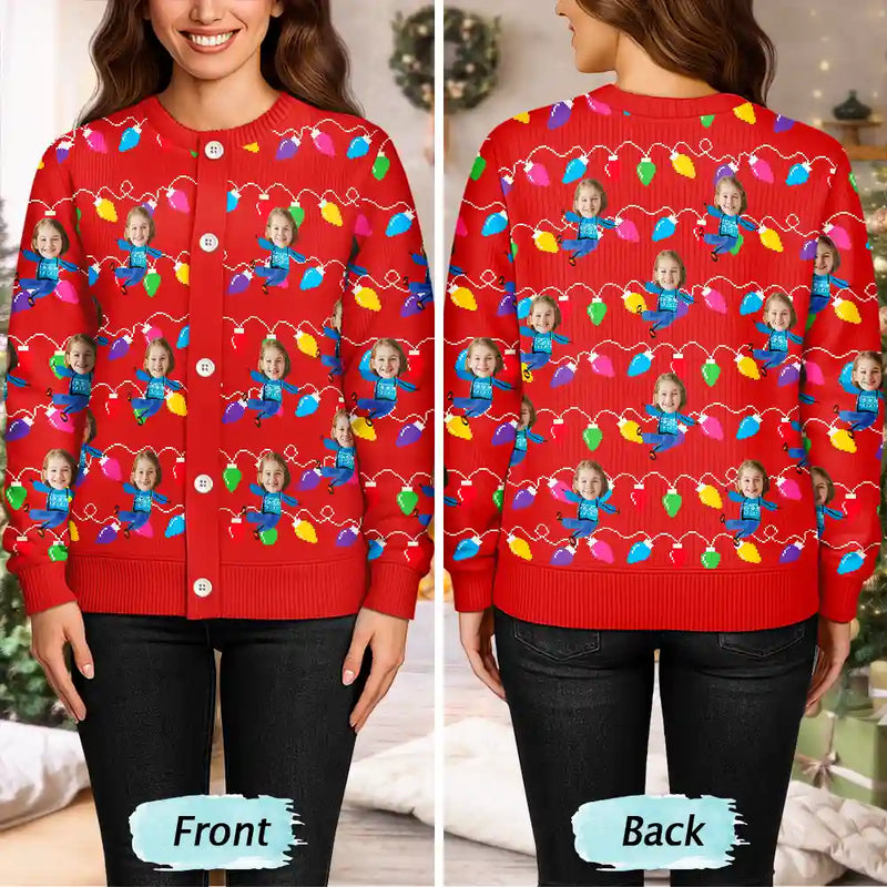 Custom Photo Funny Kids Christmas Light - Personalized Cardigan - Christmas Gift For Family