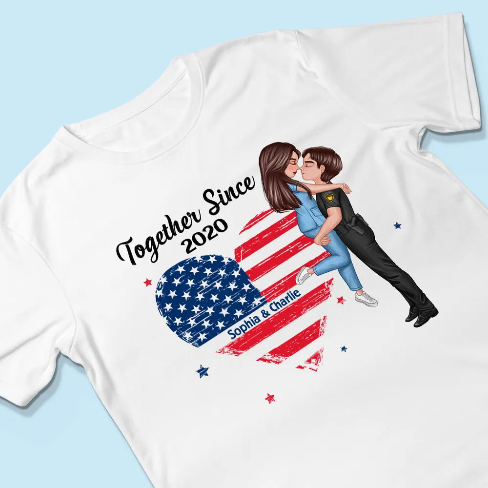 Couple Portrait, Firefighter, Nurse, Police Officer, Military - Personalized Apparel - 4th of July Gift by Couple