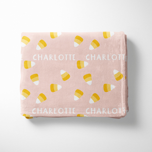 Candy Corn Halloween Name Blanket, Custom Name Blanket, Halloween Personalized Gift, Cute Halloween Gift