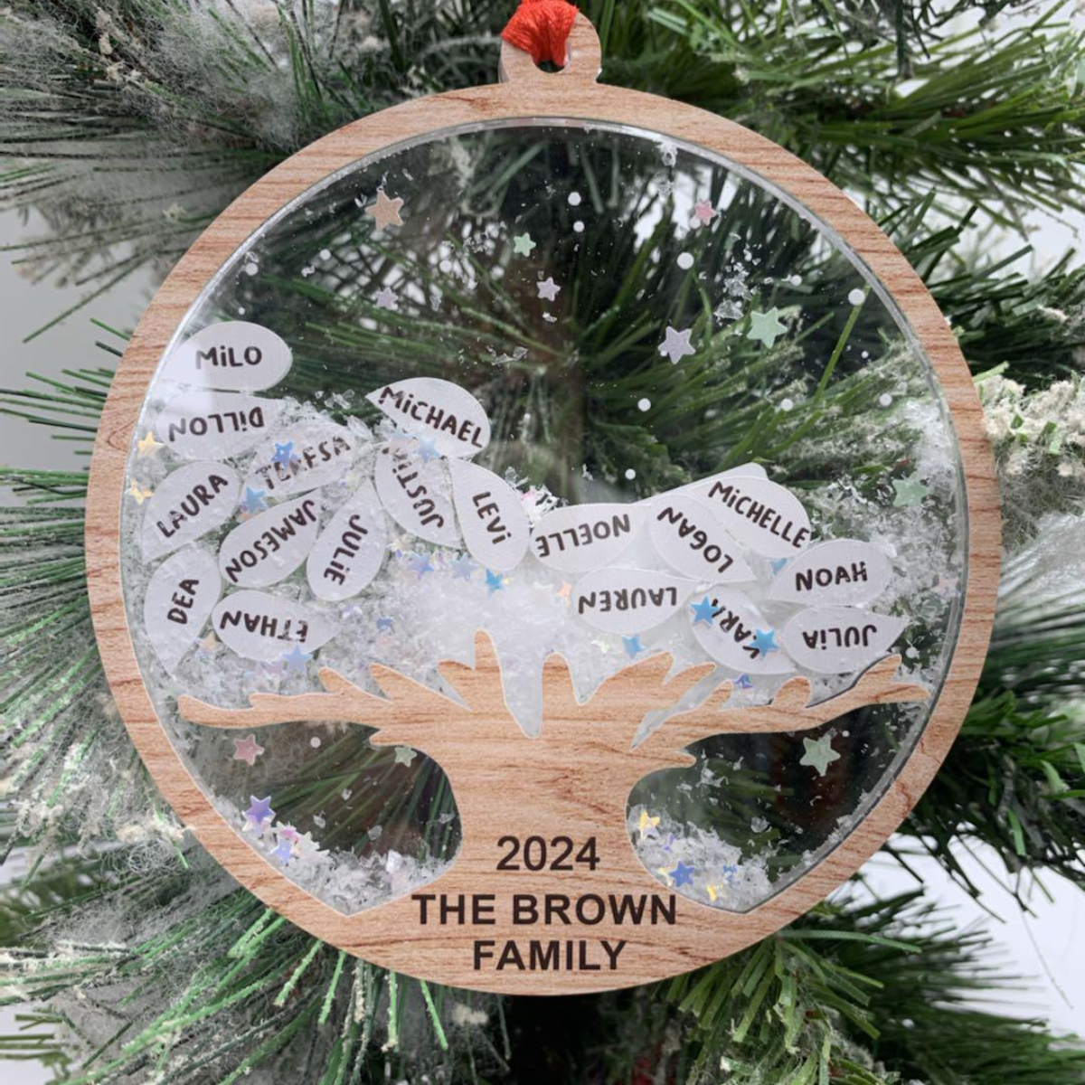Family Tree Of Life 4D Shaker Ornament, Custom Name Family Christmas Ornament, Big Family Holiday Gift