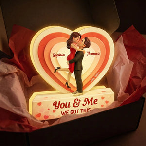 3D Kissing Couple Pink Heart - Personalized Acrylic Light Box - Heartfelt Valentine's Day Gift, Anniversary Gift For Couple