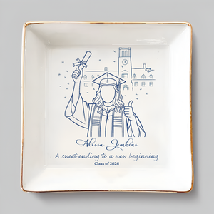 Custom Photo Graduation Jewelry Plate - Personalized Class of 2026 Gift - Congratulations Ceramic Ring Dish