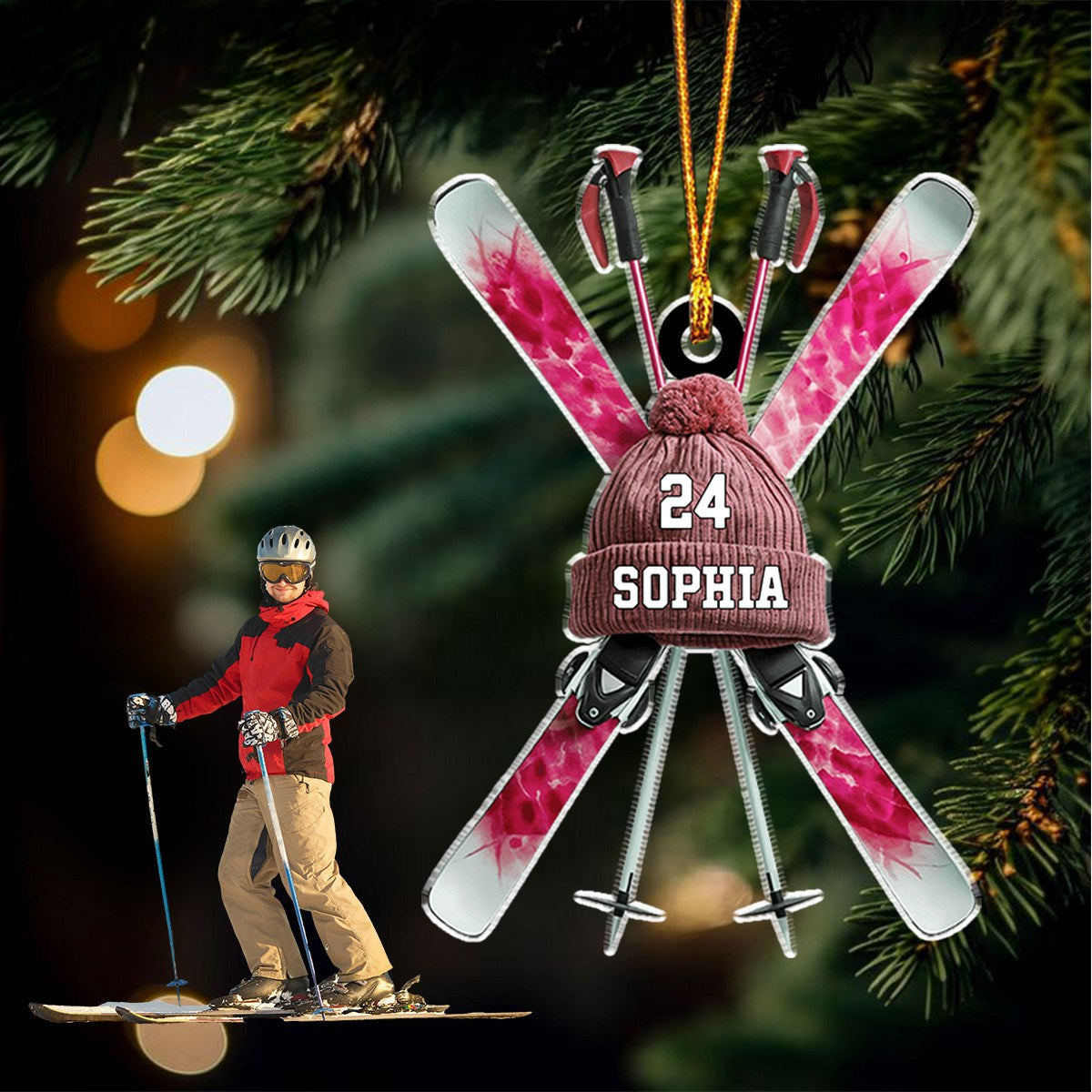 Skiing Snowboard - Personalized Acrylic Christmas Ornament, Gift For Snow Skiing Lover