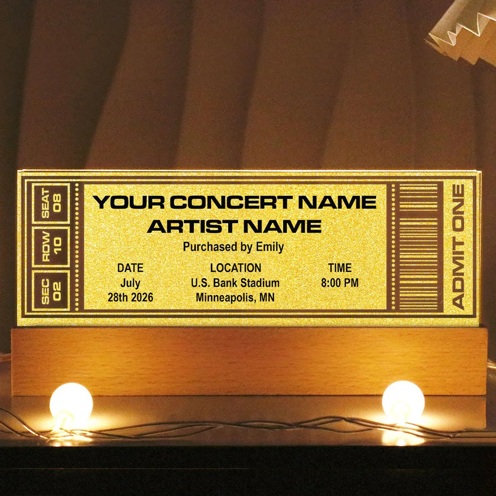 Custom Favorite Music Concert Photo Ticket - Personalized Acrylic Block LED Night Light - Gift For Music Lovers