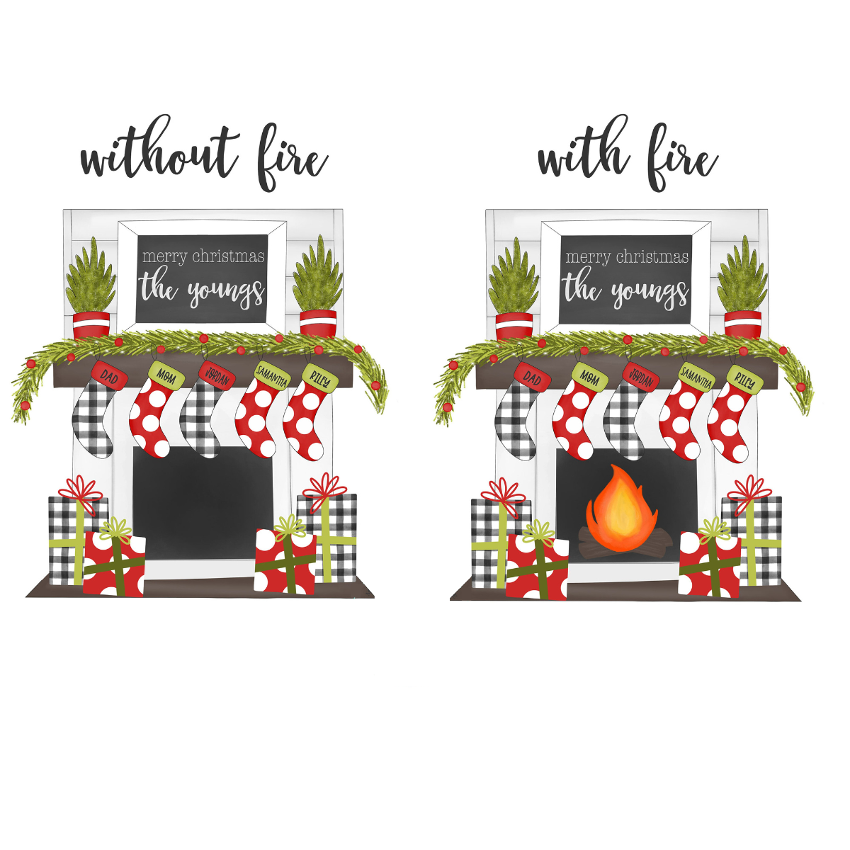 Family Christmas Stockings On Fireplace - Personalized Pillow - Christmas Gift For Family
