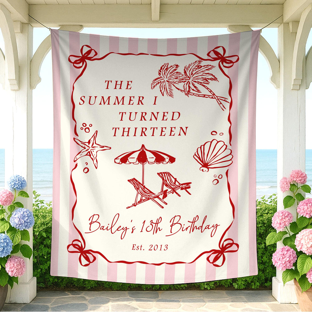 The Summer I Turned Birthday Banner, ANY AGE Custom Birthday Photo Backdrop, The Summer I Turned Party, Coastal Birthday Party Decorations