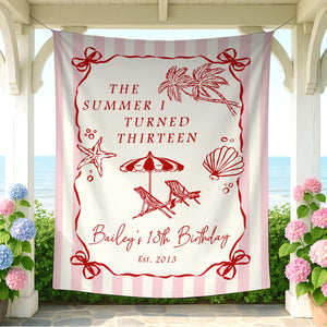 The Summer I Turned Birthday Banner, ANY AGE Custom Birthday Photo Backdrop, The Summer I Turned Party, Coastal Birthday Party Decorations