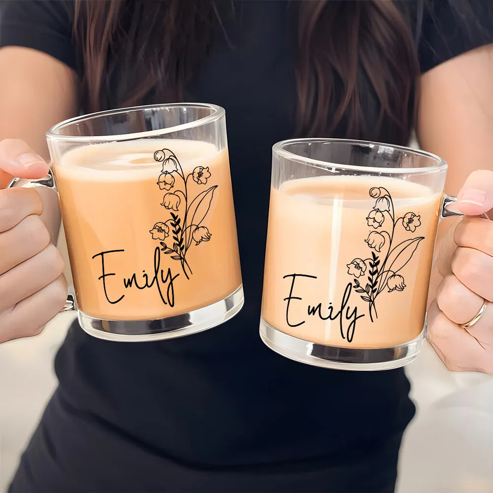Custom Birth Month Flower Line Art - Personalized Glass Mug - Gift For Friends, Bestie, Soul Siser, BFF