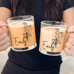 Custom Birth Month Flower Line Art - Personalized Glass Mug - Gift For Friends, Bestie, Soul Siser, BFF