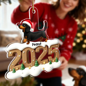 3D Effect Christmas Dachshunds Walking - Personalized Acrylic Ornament - Christmas Gift For Dachshund Lovers