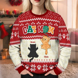 Funny Cat Climbing - Personalized Ugly Sweater - Christmas Gift For Cat Mom, Cat Dad
