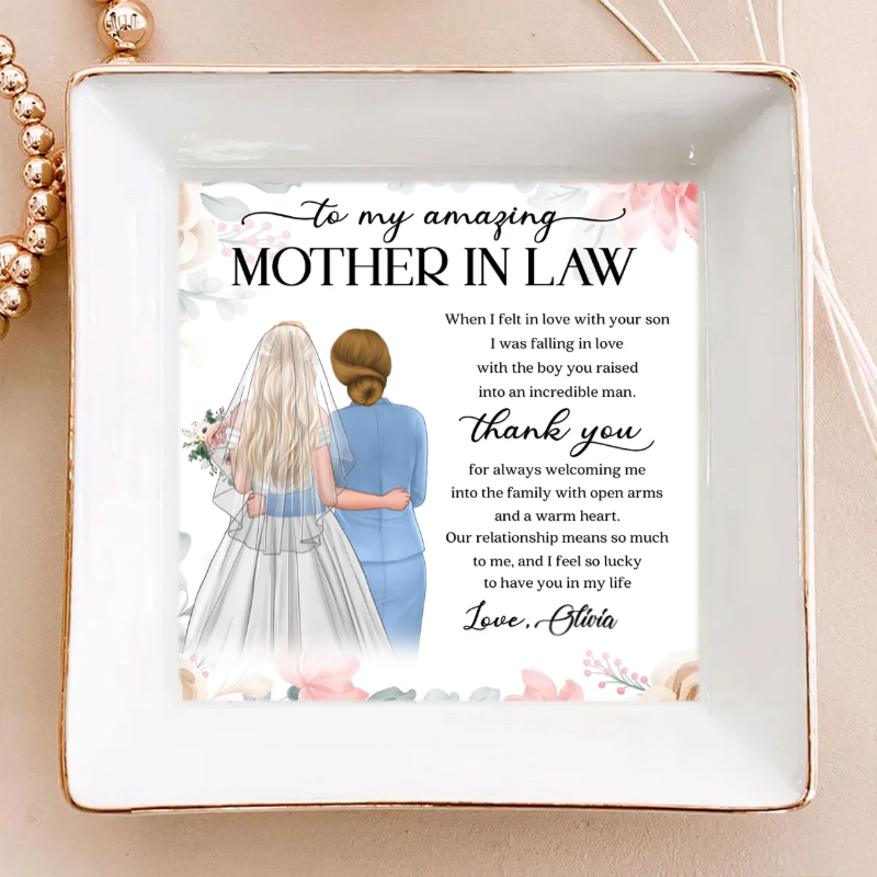 To My Amazing Mother In Law - Personalized Jewelry Plate - Unique Wedding Gift, Sentimental Gift For Mother In Law From Bride