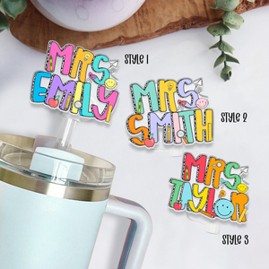 Teacher Gifts Personalized, Custom Topper Straw With Teacher Name, Teacher Appreciation, Tumbler Cup Straw Cover, Gift For Teacher