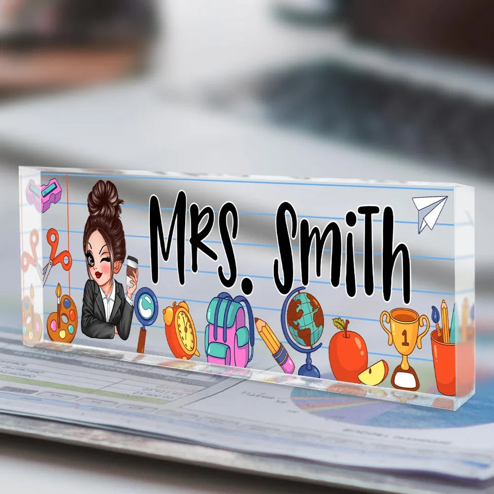 Teacher Teaches Beautiful Things - Personalized Acrylic Table Sign - Gift For Teacher, Back To School, Appreciation Gift