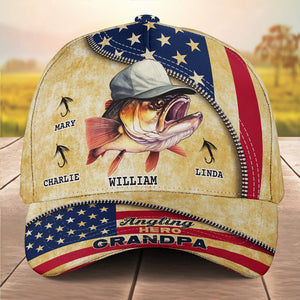 Angling Hero Dad Grandpa - Personalized Classic Cap - Gift For Grandpa, Father's Day, Birthday Gift