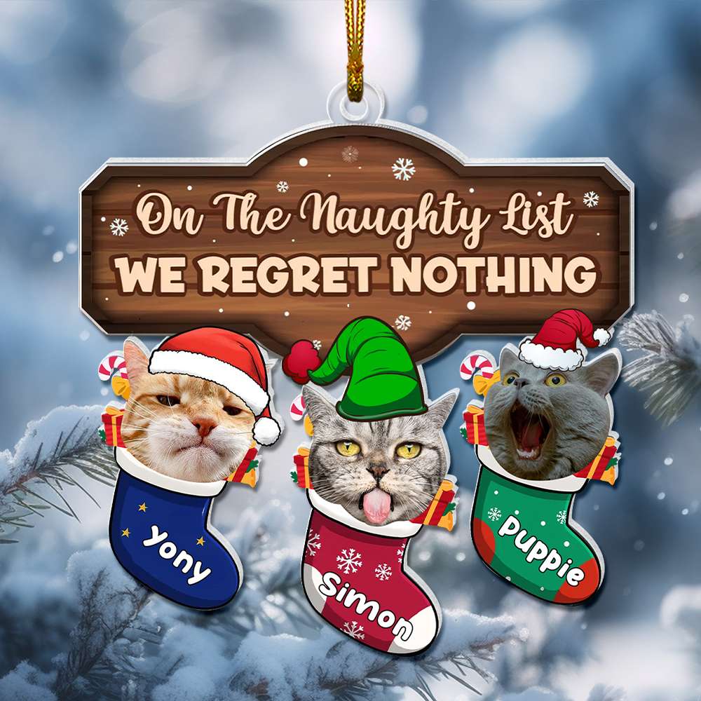 On The Naughty List We Regret Nothing - Personalized Acrylic Ornament - Christmas Gift For Pet Lovers