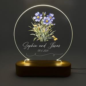 Custom Couples Name Night Light with Sunflower, Personalized Led Night light, Anniversary Gift, Valentines Gift, Unique Wedding Gift