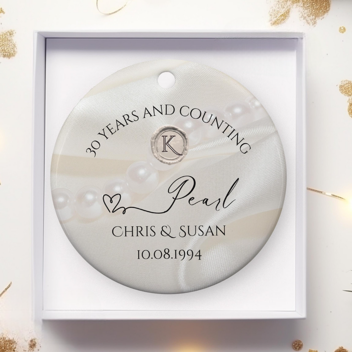 Personalized 30th Anniversary Ornament, Pearl Wedding Anniversary Gift, 30 Year Anniversary Ceramic Ornament, Thirty Year Gift For Husband Wife