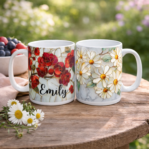 Personalized Birth Flower Coffee Mug, Custom Stained Glass Style Floral Coffee Mug,Birth Month Flower Cup,Aesthetic Ceramic Mug Gift for Mom