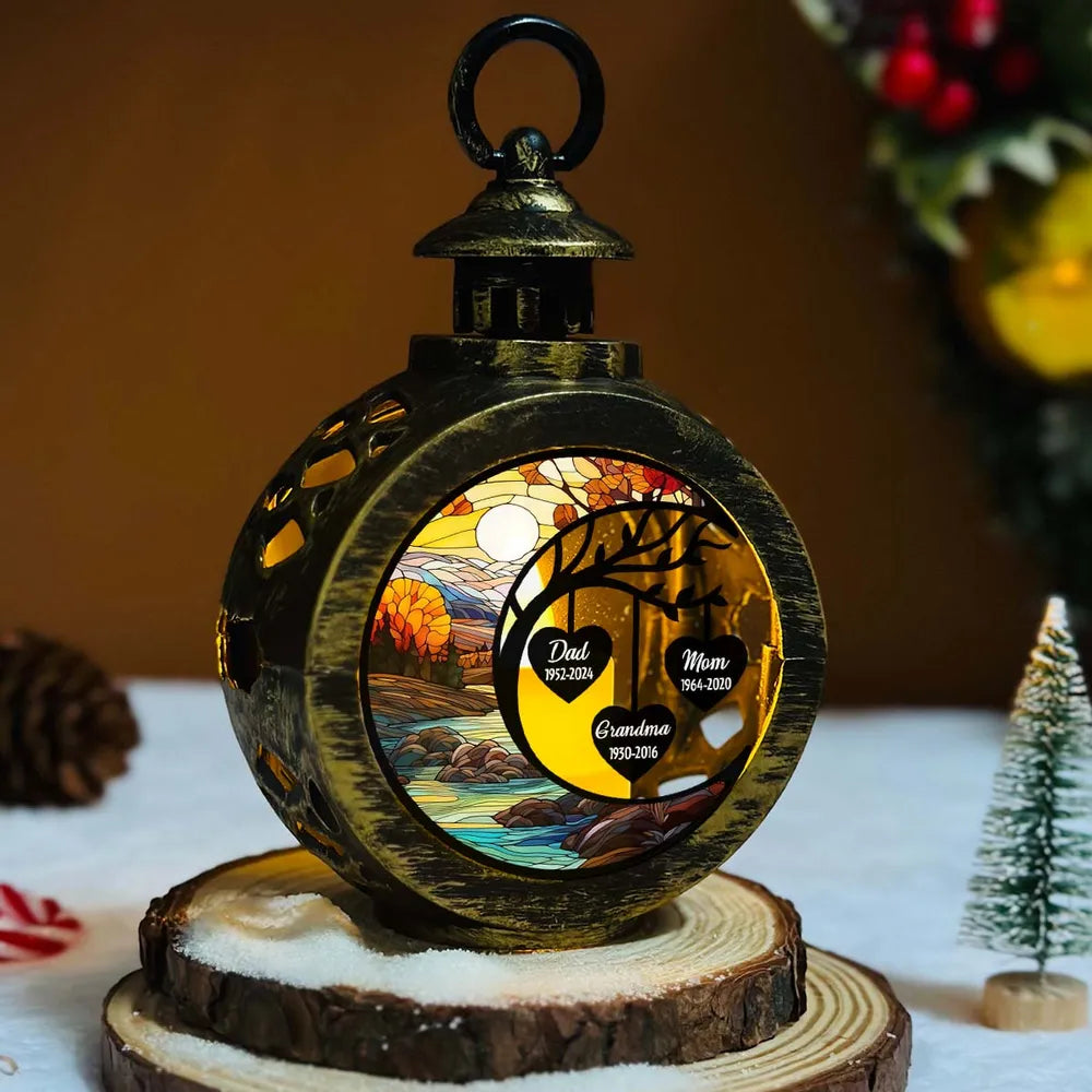 In Loving Memories Of Mom & Dad - Personalized Lantern LED Flameless Candle - Memorial Christmas Gift For Family