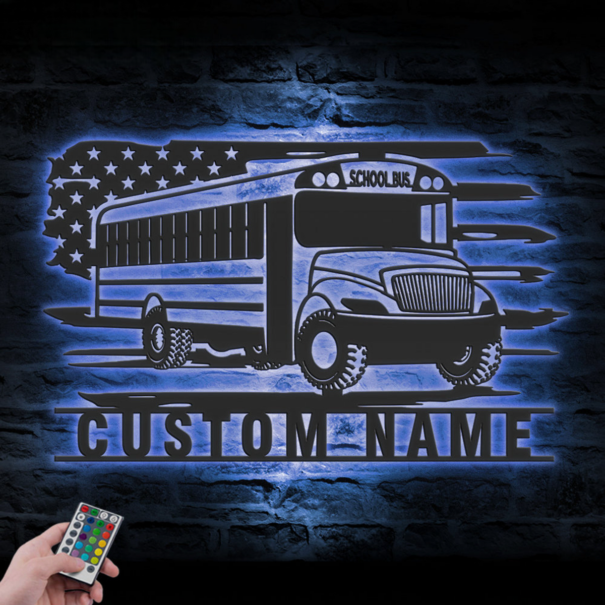 Custom US School Bus Metal Wall Art LED Light Personalized Bus Driver Name Sign Home Decor Back To School Decoration Birthday Christmas Gift